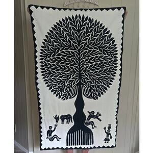 Tilonia Wall Hanging Tree of Life Black/White Tapestry
